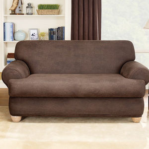 Stretch Leather Two Piece Loveseat Slipcover